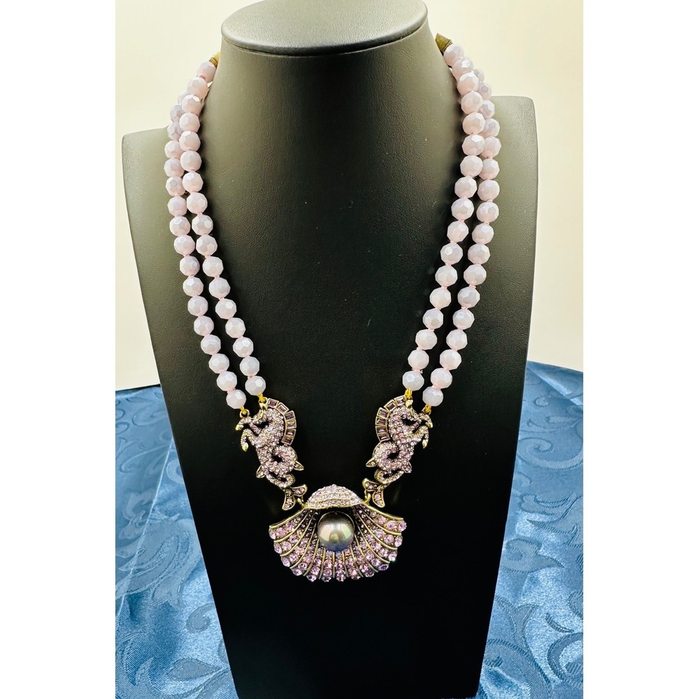Heidi Daus "Ornament of the Sea"Seahorse Shell Beaded Double Strand Necklace *SD - Picture 2 of 14